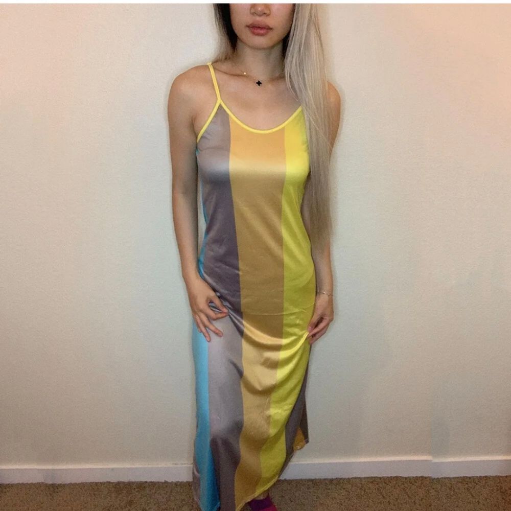 Women's Summer Gradient Long Rainbow Maxi Dress Ladies Boho Holiday Beach Party